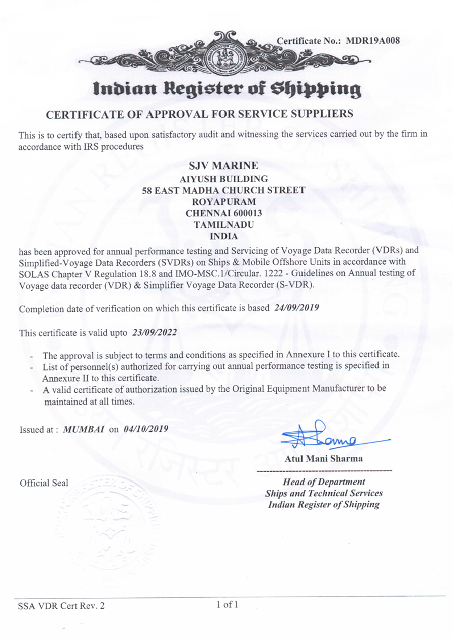 SJV VDR Certificate